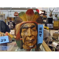 Carved wooden indian head