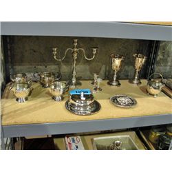 Shelf lot of assorted silver plate