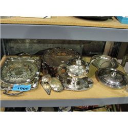 Shelf lot of assorted silver plate
