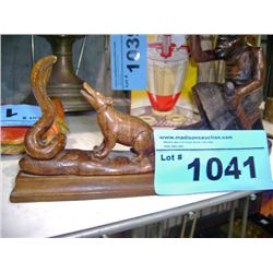 Carved exotic wood figurine; mongoose and cobra