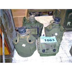 3 military canteens and a belt pack
