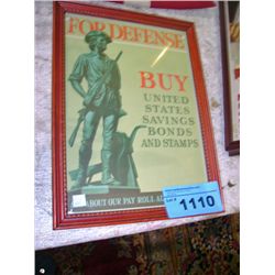 Framed united states war bonds advertisment