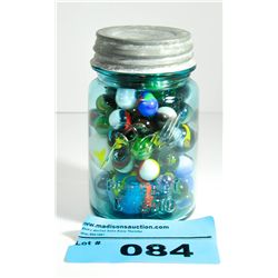 Vintage canning jar filled with marbles