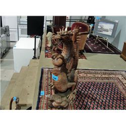 Approx 3F tall hand carved mahogany wooden dragon