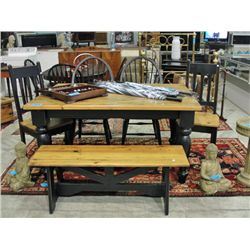 Natural pine and black 6pc dining room set;