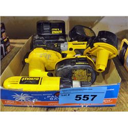 2 dewault cordless drills with 5 batteries and on