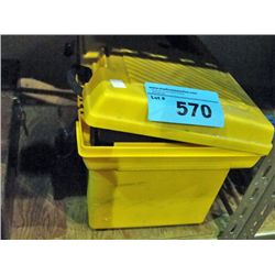 Yellow plastic toolbox and contents