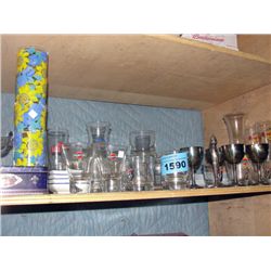 Shelf lot of glasswares collectable and misc