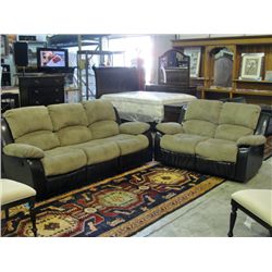 2pc brown leather and courderoy reclining sofa and