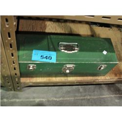 Green metal toolbox and contents