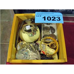 Wooden box of assorted collectables; coins,