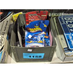 Box of misc hotwheels, keychains, etc