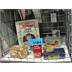 Shelf lot of vintage collectors tins and kellogs