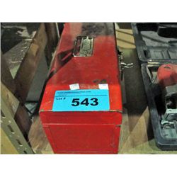 Red metal toolbox and contents