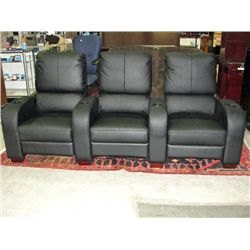 Home theater black leather 3 seat sofa