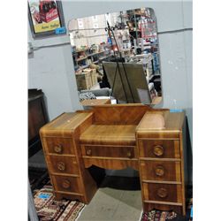 Circa 1940s walnut waterfall vanity dresser