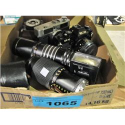 One box of assorted cameras, lenses and camera