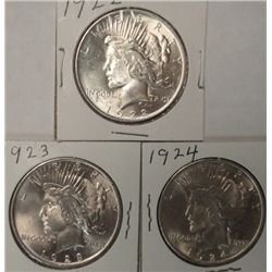 ( 3 ) NICE  BU PEACE SILVER DOLLARS