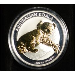 2012 AUSTRALIAN PERTH MINT 24 KARAT GOLD GILDED ONE OUNCE SILVER KOALA