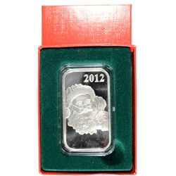 " "SANTA 2012 " ONE OUNCE .999 SILVER ART BAR WITH CAPSULE/GIFT BOX
