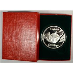 " HOLIDAY GREETINGS " ) ONE OUNCE .999 SILVER ART ROUND WITH CAPSULE/GIFT BOX