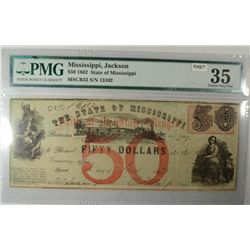 1862 $50 State of Mississippi note  PMG35  est $190-$200