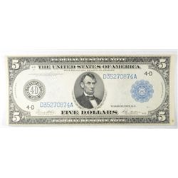 1914  $5 Federal Reserve note  CU  est $140-$150
