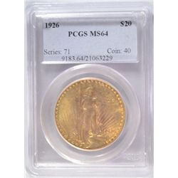 1926 $20 GOLD ST. GAUDENS PCGS MS-64