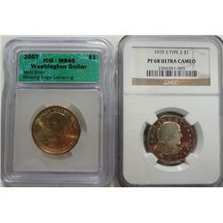 1979S  T2 SBA $ NGCPF68UC   and 2007 Wash $ no edge ltr ICG66 $     est  $90-$95