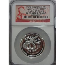 2013  Australia snake high relief EARLY RELEASE  1 oz. silver  est  $70-$75