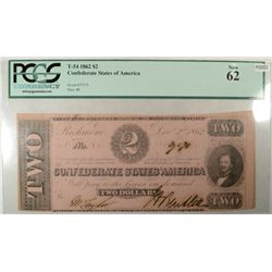 1862  $2 Confederate States America currency  T54  PCGS62  est $250-$270