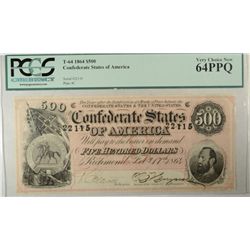 1864  $500 Confederate States America currency  T64  PCGS64  est $1400-$1500