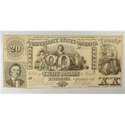 1861 3rd issue  $20 Confederate States America currency   XF est $175-$200