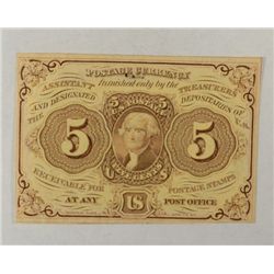 First issue fractional currency 5 ct Washington CU  est  $80-$90