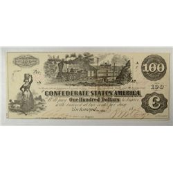1862 4th issue CSA $100  est $170-$180