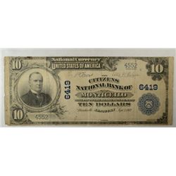 1902  $10 National Citizens Bank Monticello KY VG  RARE  est  $500-$600