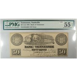 1861 50 cent bearer note Bank of TN  RARE  PMG55.  est  $225-$250
