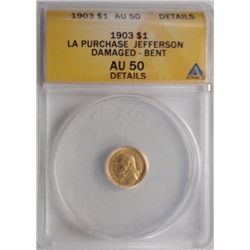 1903  L  A purchase Jefferson $1 gold  ANACS AU bent