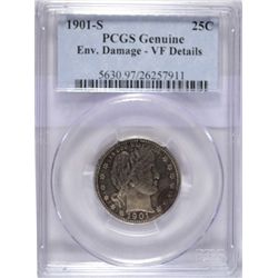 1901S Barber quarter KEY DATE RARE PCGS  VF environ dmg(been in the ground)