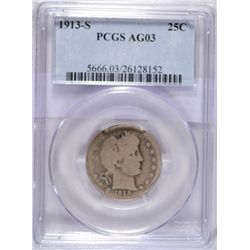 1913S Barber quarter KEY DATE RARE PCGS 03