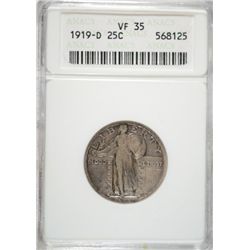 1919D Standing Liberty quarter  ANACS35