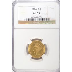 1855  $3 gold  NGC53  est  $1450-$1525