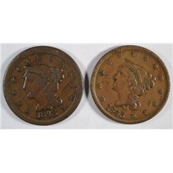 2  1843  Large penny VF hd of 40 & hd of 44 est  $90-$100