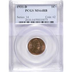 1931D  Lincoln  penny     PCGS64RB est  $130-$140