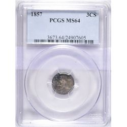 1857  3 cent silver  PCGS64  GREAT TONING est  $1200-$1300