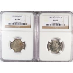 1883 with cents NGC62-83 N/C NGC63 V nickels est  $190-$200