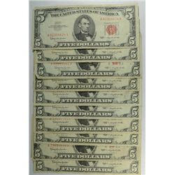 ( 10 ) UNITED STATES $5.00 RED SEAL NOTES, ALL VG OR BETTER