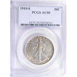 1919-S WALKING LIBERTY HALF DOLLAR PCGS AU 50, VERY RARE AND HARD TO FIND