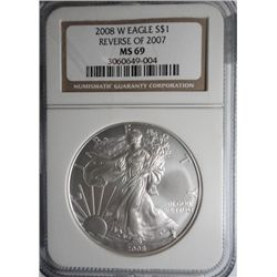 2008-W SILVER AMERICAN EAGLE REVERSE OF 2007 NGC MS-69