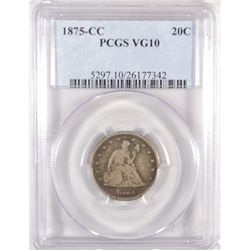 1875CC 20 center  PCGS10 GS F12 = $450  est $400-$425